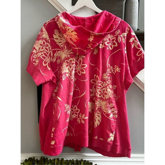 Avenue Pink Hawiain Print Short Sleeve Zip Up Jacket sz 26/28 EUC - Picture 7 of 8
